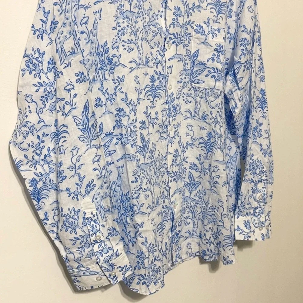 NWT Lilly pulitzer Men’s Addison shirt button down 100% Linen Resort white XL - Picture 9 of 9